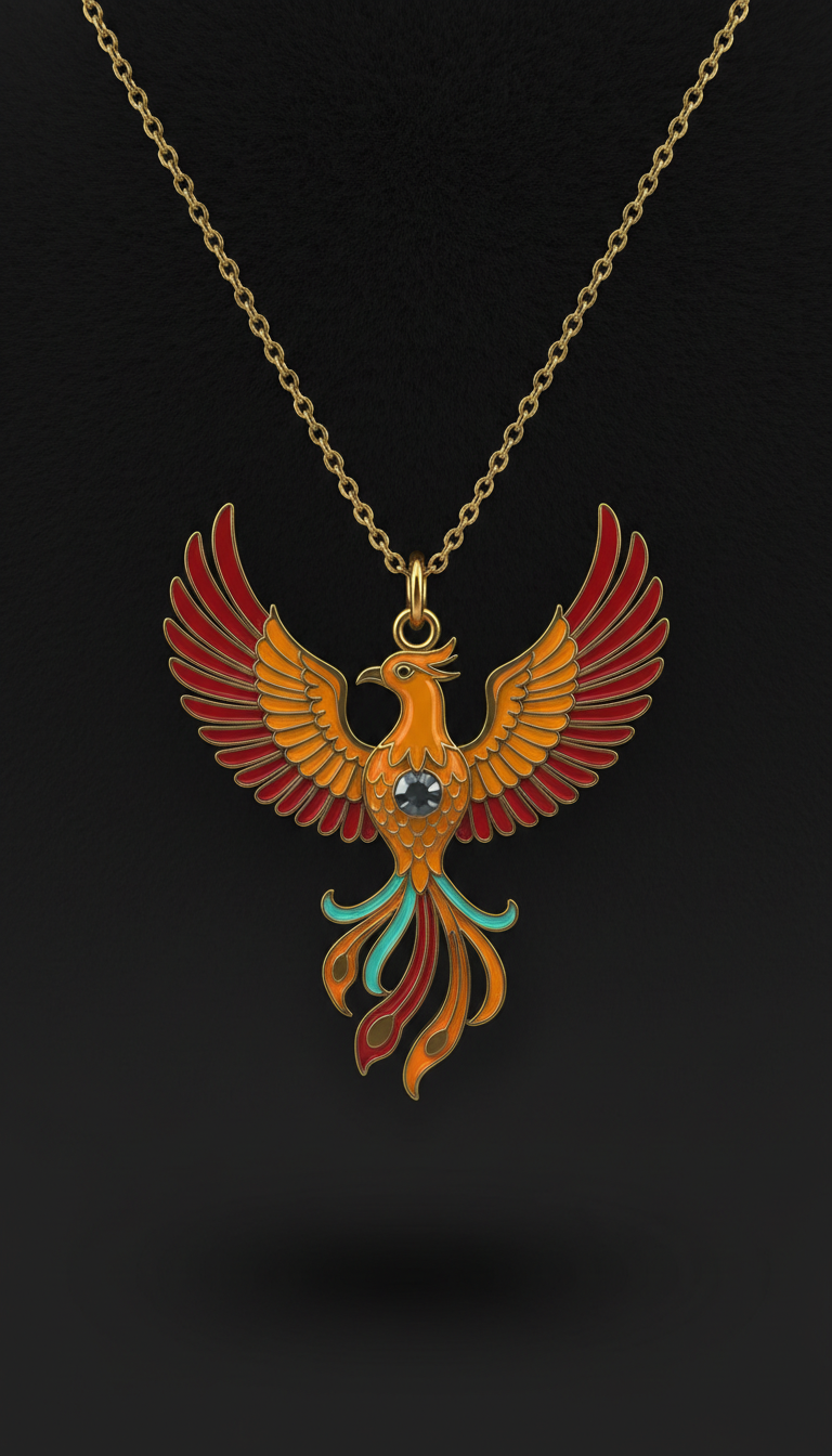 Phoenix Enamel Pendant Necklace